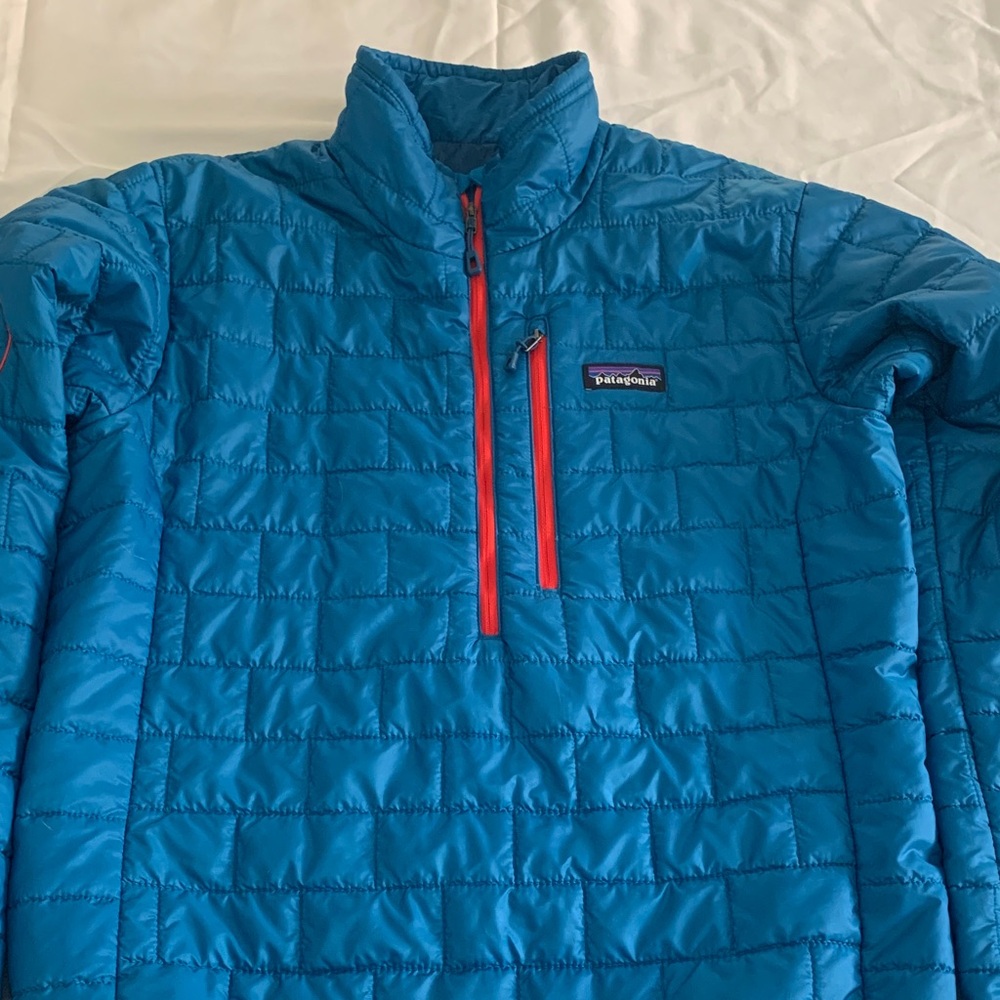 Patagonia Teal Blue Quilted Pullover with Red Zipper Men's S